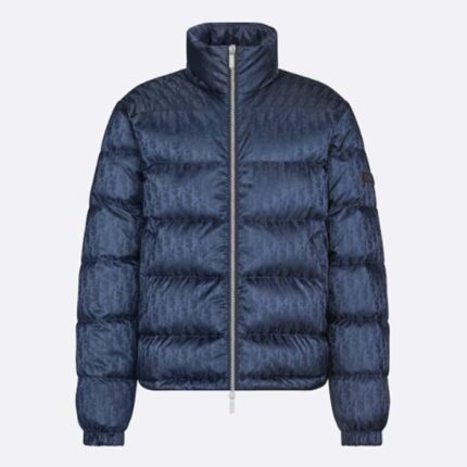 Dior Men CD Dior Oblique Down Jacket Navy Blue Technical Jacquard